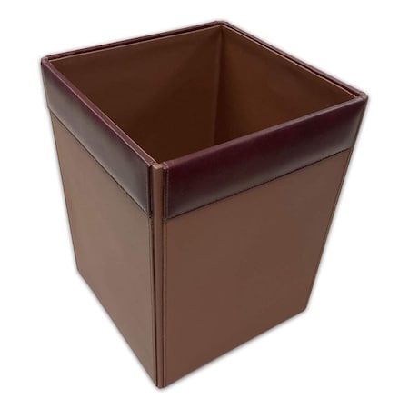 Dacasso Mocha Leather Square Waste Basket AG-3003
